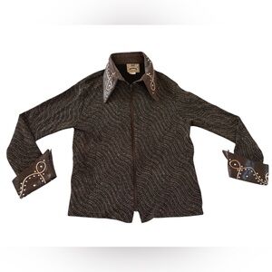 Vintage 90s 1849 Ranchwear Western Zip Jacket Brown Studded Rodeo Womens L